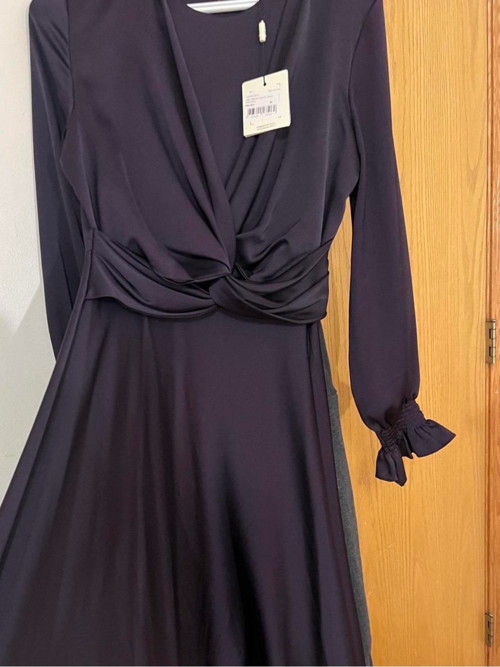 Modanisa Purple Twist Front Maxi Dress Long Sleeve Modest Formal Gown EU40/US 10